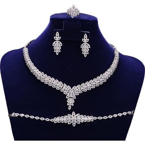Jewelry Sets HADIYANA Leaves Design Crystal Bridal African Rhinestone Necklace Sets Engagement High Quality CN1158 Bisuteria