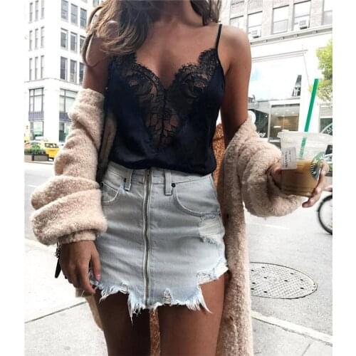 Womens Lace Strappy Sleeveless Vest Tank Top Silk Satin Casual Blouses Shirt