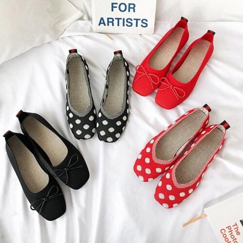 Flats Shoes Women 2019 Slip on 2019 Loafers Square Toe Shallow Ballet Flats Shoes Knitting Casual Flat Shoes Ballerina Flats