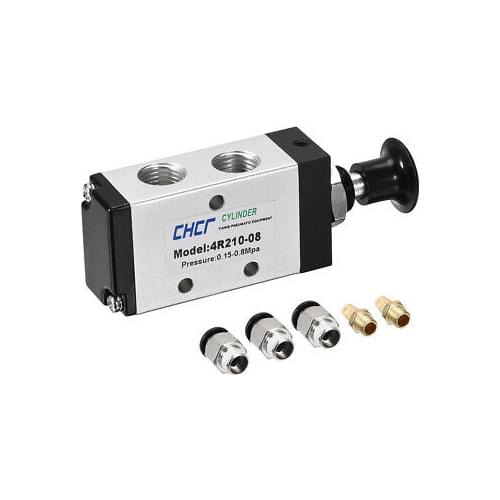 1pc Manual Hand Pull Push Solenoid Valve 2 Position 5Way 1/4" PT w 10mm OD Fitting