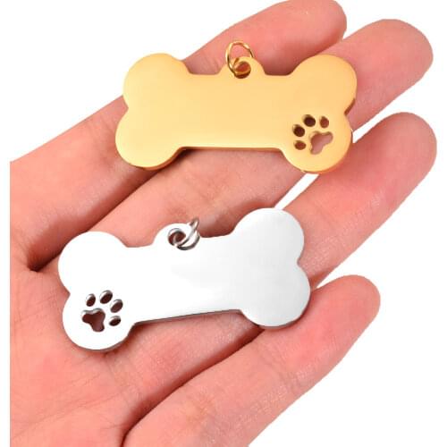 10pcs Wholesale New Stainless Steel Military Pet Dog Bone Tag Hollow Dog Paw Pendant DIY Charm Jewelry Findings