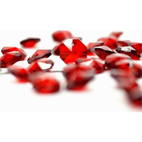 100pcs 14mm Dark Red Crystal Octagon Beads 2 Holes For Chandelier Parts Diy Beads Curtain Accessories Wedding Home Decoration
