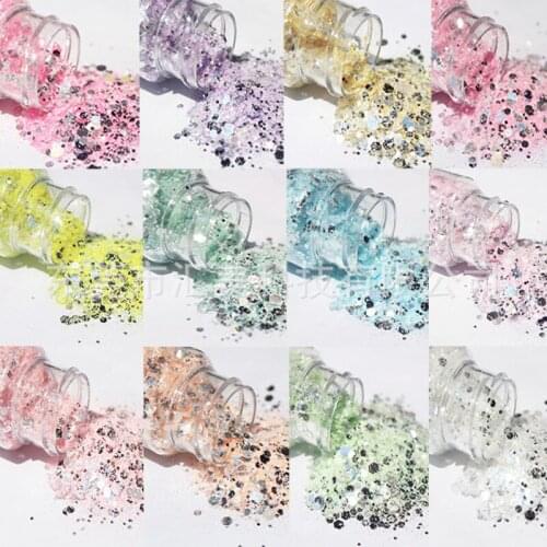 20ML Mirror Color 12-Color Cream Glue Dazzling Pink Mirror Silver Color Mixed Sequins Metallic Chunky Mix Glitter Mirror
