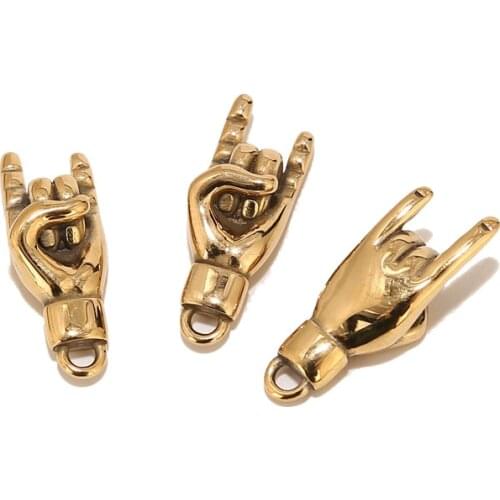 3pcs/lot Gold plated stainless steel Good Luck Hand Symbol Charm pendant for DIY jewelry making 27*10MM
