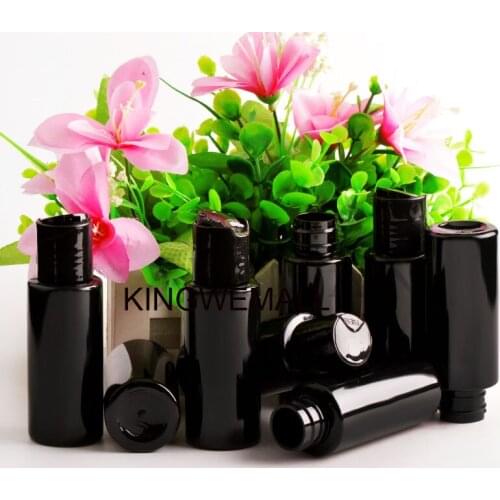 300pcs/lot 60ml Black Pet Container, 60ml Liquid Cream Container with Disk Cap, 2oz Empty Black shampoo bottle