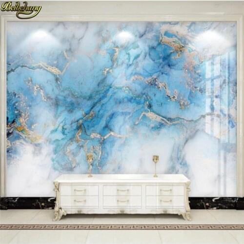 Beibehang 3d wallpaper mural modern high-end light luxury blue infiltration ink gold marble tile TV background wall paper