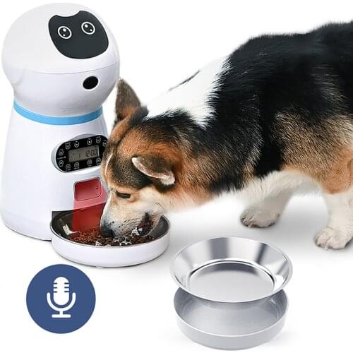 Pet Automatic Feeder Dog Cat Drinking Bowl With Voice Recording And LCD Screen Wet/Dry Food Bowls Dog Dispensers