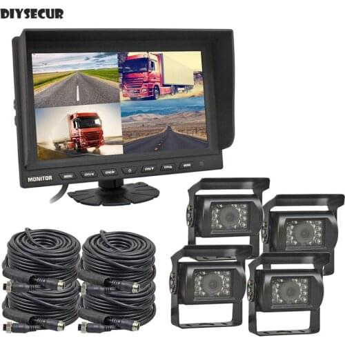 DIYSECUR 9" Split QUAD HD Car Monitor + 4 x CCD IR Night Vision Rear View Camera Waterproof for Car Truck Bus Reversing Camera