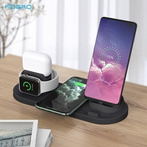 6 in 1 10W Fast Qi Wireless Charger For iPhone 12 11 XS XR 8 Apple Watch AirPods Quick Charging Station Dock For Samsung S21 S20