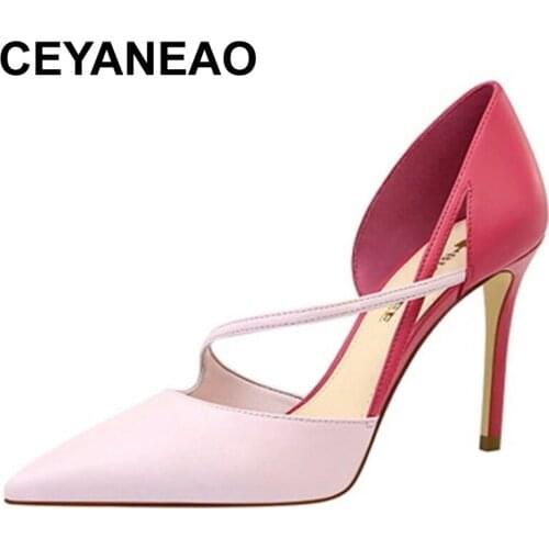 CEYANEAO Women 9.5cm High Heels Pumps White/Black/Gray/Red/Yellow Casual Lady Shoes Summer Sandals Classic Female Shoes Woman