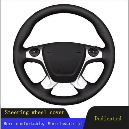 DIY Car Steering Wheel Cover Black Genuine Leather For Ford Transit Connect Tourneo Custom Grand Tourneo Connect 2014-2020