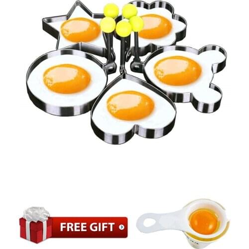 Fried Egg Mold Ring Pancake Cooker Nonstick 304Stainless Steel Set Of 5PCS Within Free Gift Of Egg Separator For Frying Cooking