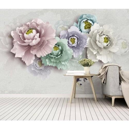 Custom size mural Chinese style three-dimensional peony flower light luxury TV sofa background wall home decoration 3d wallpaper