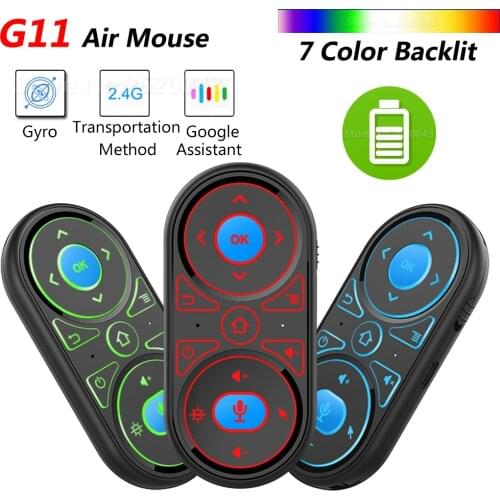 G11 7 Color Backlit Wireless Air Mouse Gyroscope Voice Smart Remote Control Built-in Battery For X96 mini H96 MAX Android TV Box