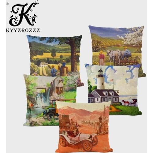 Hot Sale American Countryside Fields Gardens Scenery Art Oil Painting Beautiful Fairy Tale Cushion Cover Sofa Throw Pillow Case