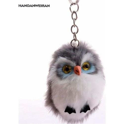 HANDANWEIRAN 1Pcs New Kawaii 7.5CM Owl Hair Ball Stuffed Plush Toys Fashion Cute Animal Pendants Keychain Toy Valentine Presents