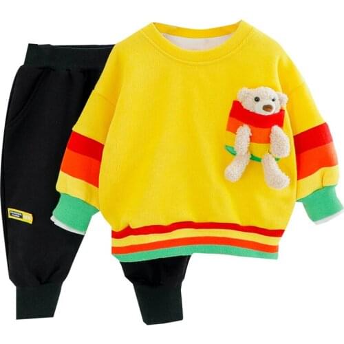 Baby Boys Girls Clothing Sets Autumn Spring 2021 New Casual Cartoon Pullover Top+Long Pants Suit Kids Tracksuit Baby Boys Sets