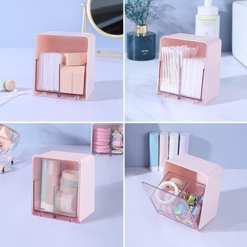 Creative Desktop Plastic Cotton Swab Storage Box Dustproof Cotton Swab Storage Box Division Double Layer Transparent Cover