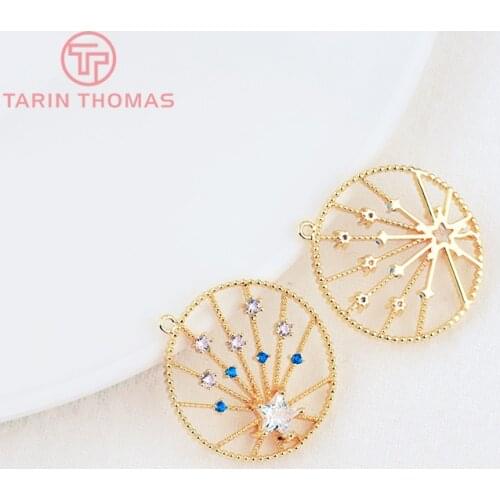 4PCS 20MM Hole 1MM 24K Gold Color Brass with Zircon Round Charm Pendants Hight Quality DIY Jewelry Making Findings Accessories