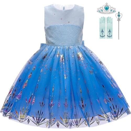 Summer Girls Dresses Elsa Dress Princess Party Dress Snow Queen 2 Girls Dress Elsa Christmas Cosplay Costume Baby Girls Clothing