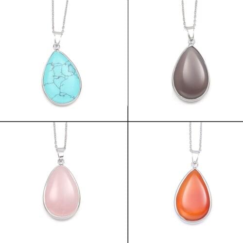 Fashion Natural Turquoises Stone Pendant Agates Necklace 32x23 mm Water Drop Shape Charms Pendants for Jewelry Necklaces