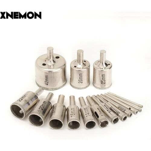 XNEMON 15Pcs 3-42mm Diamond Coated Drill Bit Set Hole Saw Cutter for Glass Wood Mental 3 4 5 6 8 10 12 14 16 18 20 22 25 26 42mm