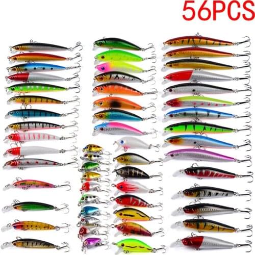 56pcs Minnow Hard Fake Artificial Bait Set Mixed Wobbler For Pike/Trolling Fishing Lure Kit Bass Carp Winter Crankbait Swimbait