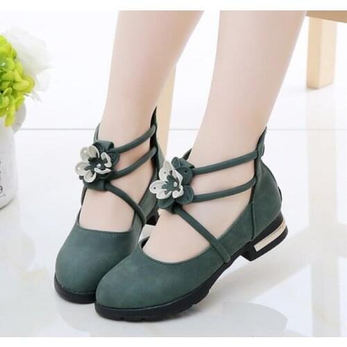 New girls shoes Patent Leather Shoes Spring Autumn green/white/pink Soft Flat Bottom Flowers Rhinestone Princess Shoes