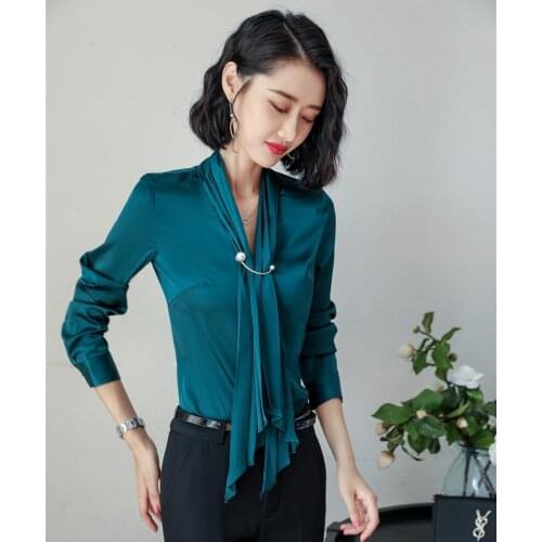 New Styles 2018 Fashion Women Blouses & Shirts Green Long Sleeve Ladies Work Blouses and Tops Elegant OL