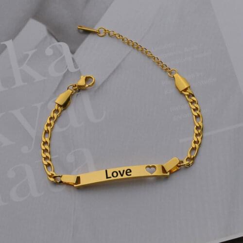 Customized Personalized Engraved Words Hollow Heart Bar Stainless Steel Bracelets For Women Men Name Date Engraved Couple Gifts