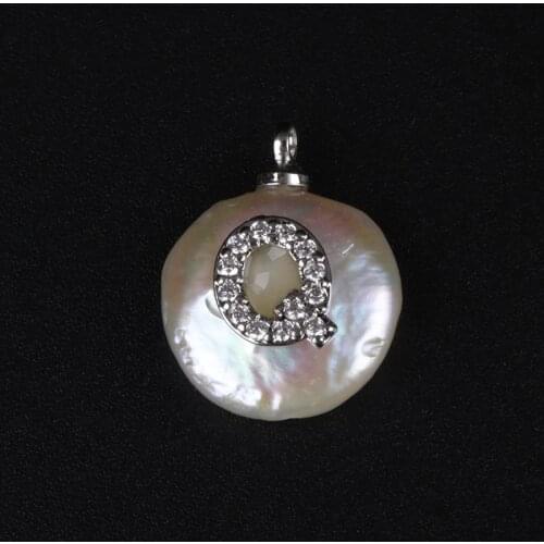 Micro pave CZ initial 26 alphabet letter ABC name charm white freshwater pearl pendant bead for choker jewelry DIY wedding gift