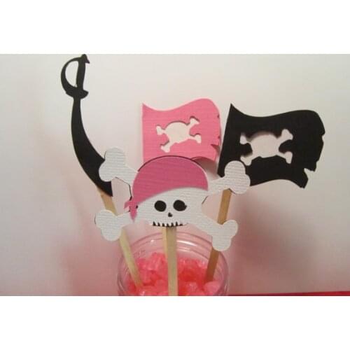Pink Girl Pirate Cupcake Toppers funny wedding birthday baby shower Party food picks free shipping photo booth props