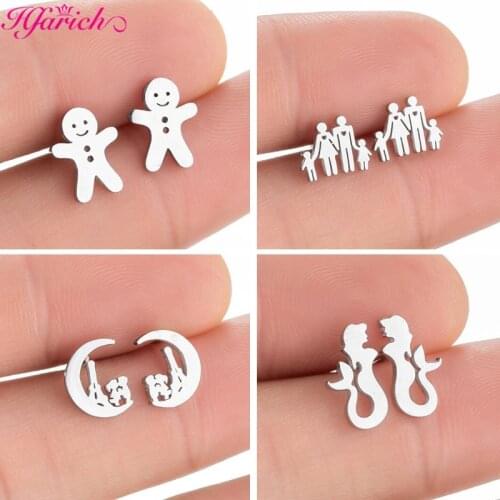 New Cartoons Stainless Steel Small Boy Girl Stud Earring Female Cute Cupid Mermaid Elf Huma Earring for Women Jewelry Gifts