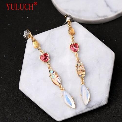 YULUCH Fashion Exaggerated Pendant Irregular Colorful Acrylic Heart Shaped Crystal for Beautiful Woman Jewelry Earrings
