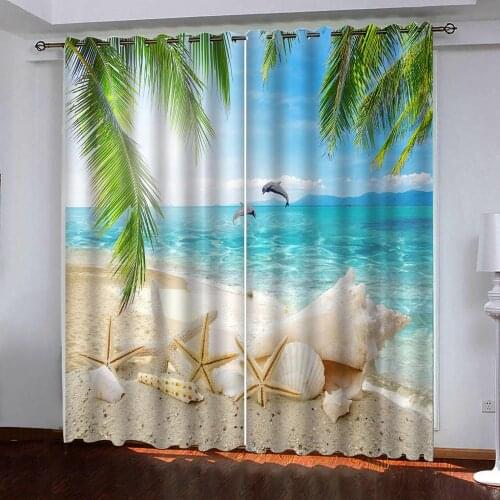 Custom blackout Curtains 3D Beach starfish animal Living Room Bedroom Curtains Stereoscopic Modern Window Curtain decor