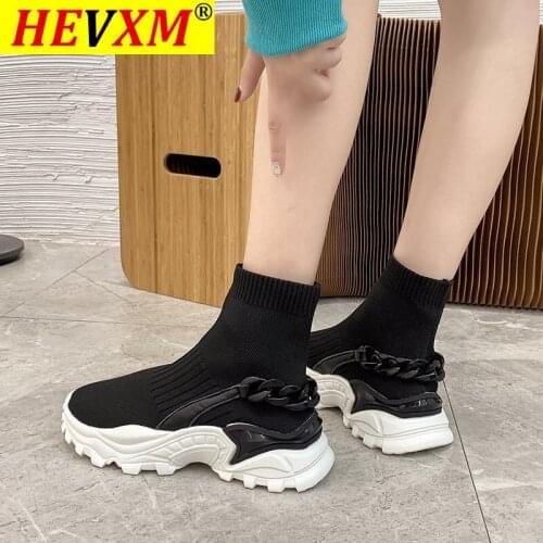 2021 Breathable Women Sneakers Air Mesh Platform Chunky Slip On Women Sneakers Shoes Comfortable Soft High Top Sock Shoes