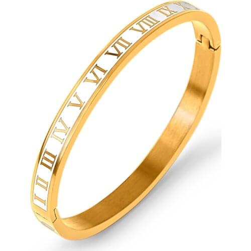 Summer New Vintage Roman Letter Bangles & Bracelets For Women Black Gold Numeral Color Charm Cuff Bangle Stainless Steel Jewelry