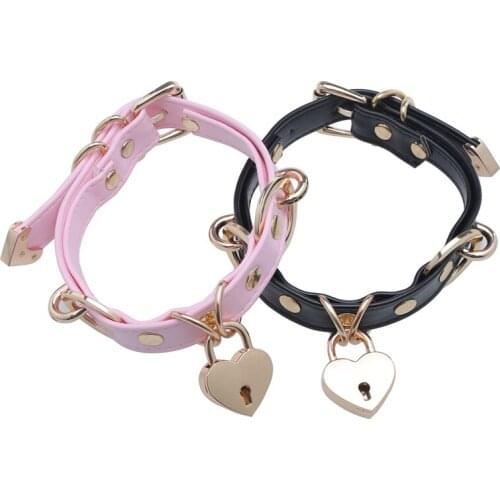 Sexy PU Choker Punk Rock Handmade Heart lock Metal Leather Collar,BDSM Bondage Necklace Neckband,Sex Toys for women