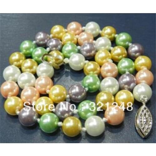 Free shipping new beautiful 8mm Multicolor shell simulated-pearl round beads elegant women fashion necklace 18inch AAA GE4579