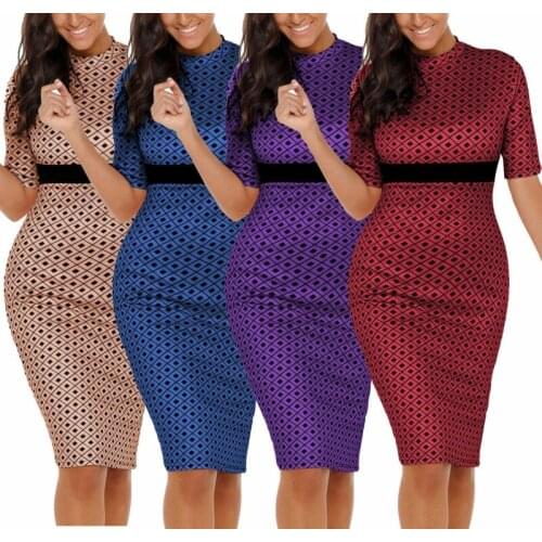 Women Casual Dress Bodycon Short Sleeve Midi Skirt Evening Cocktail Office Wear