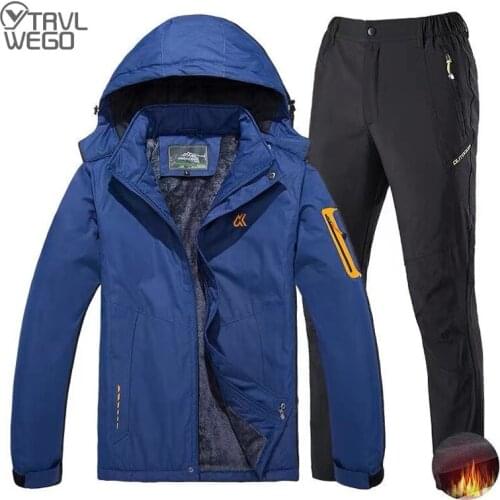 TRVLWEGO Winter Skiing Suit Men Windproof Waterproof Snowboard Jacket Pants Outdoor Super Warm 2 in 1 Thermal Fleece Snow Coat