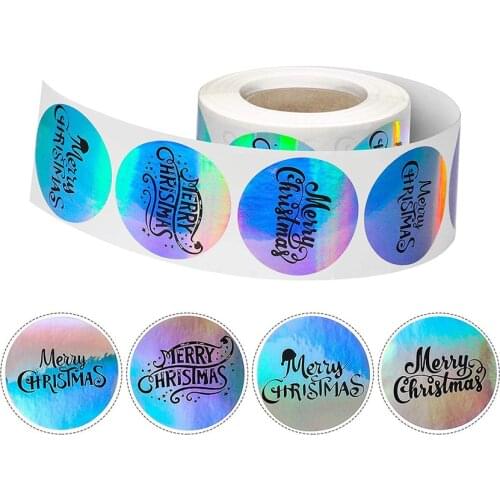 1.5inch Laser Merry Christmas Stickers Roll 100-500Pcs Christmas decoration Labels For Gifts, Greeting card, Envelope, Crafts