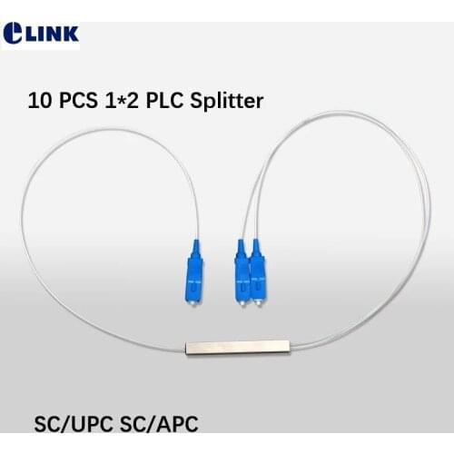 10 PCS 1*2 PLC splitter mini steel tube type SC/UPC SC/APC connector 0.9mm white cable ftth optical fibre coupler free Shipping