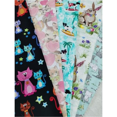 100% Cotton Fabric Cat Cute Doggie Rabbit Dog animal Cartoon Colorful Rainbow Looking Patchwork Textile Tissue Home Clothing