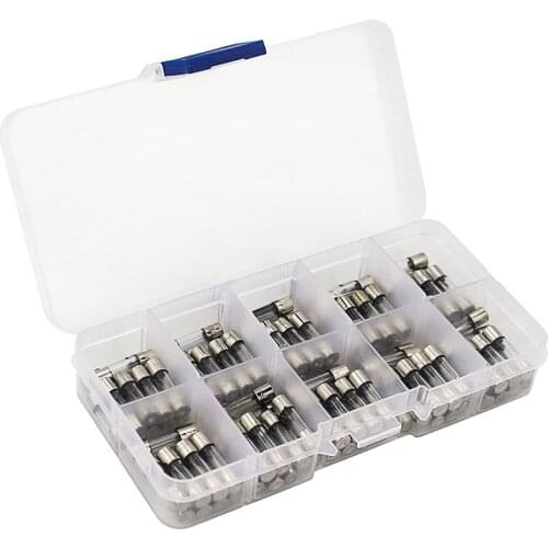 100pcs in 1 Boxes 5 x 20mm Glass Fuses 0.2A~20A Fuse Mixed Box for Raspberry Pi 4B 3B+ Electronic Appliances Automobiles Meters