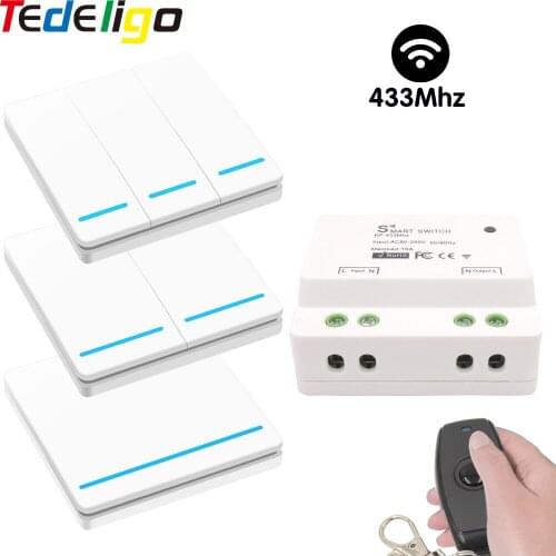 433MHz Remote Control Switch Receiver AC 90-250V 10A 1Ch Module 1/2/3 Gang Smart Push Wireless Wall Switch Panel For Light Lamp