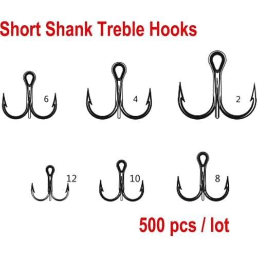 500 Pcs/lot 2# 4# 6# 8# 10# 12# Black Fishing Hook High Carbon Steel Treble Overturned Hooks Fishing Tackle Round Bend Treble