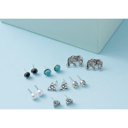 7 Pairs/set Fashion Elephant Crystal Stud Earrings Set for Women Girls NEW Pearl Stud Earring Geometric Flower Jewelry 2020