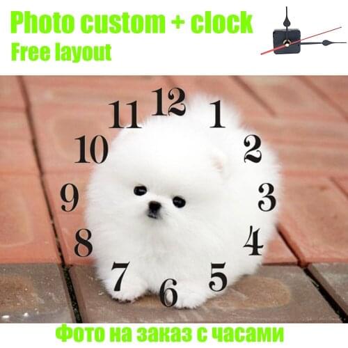 Dpuspr "Photo custom with clock" Diamond Painting Cross Stitch Kit Full Square/ Round Mosaic 5D Embroidery Personal Custom