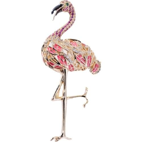Blucome Enamel Pink Cubic Zircon Flamingo Brooch Fashion Creative Personality Clothing Corsage Bird Animal Brooches